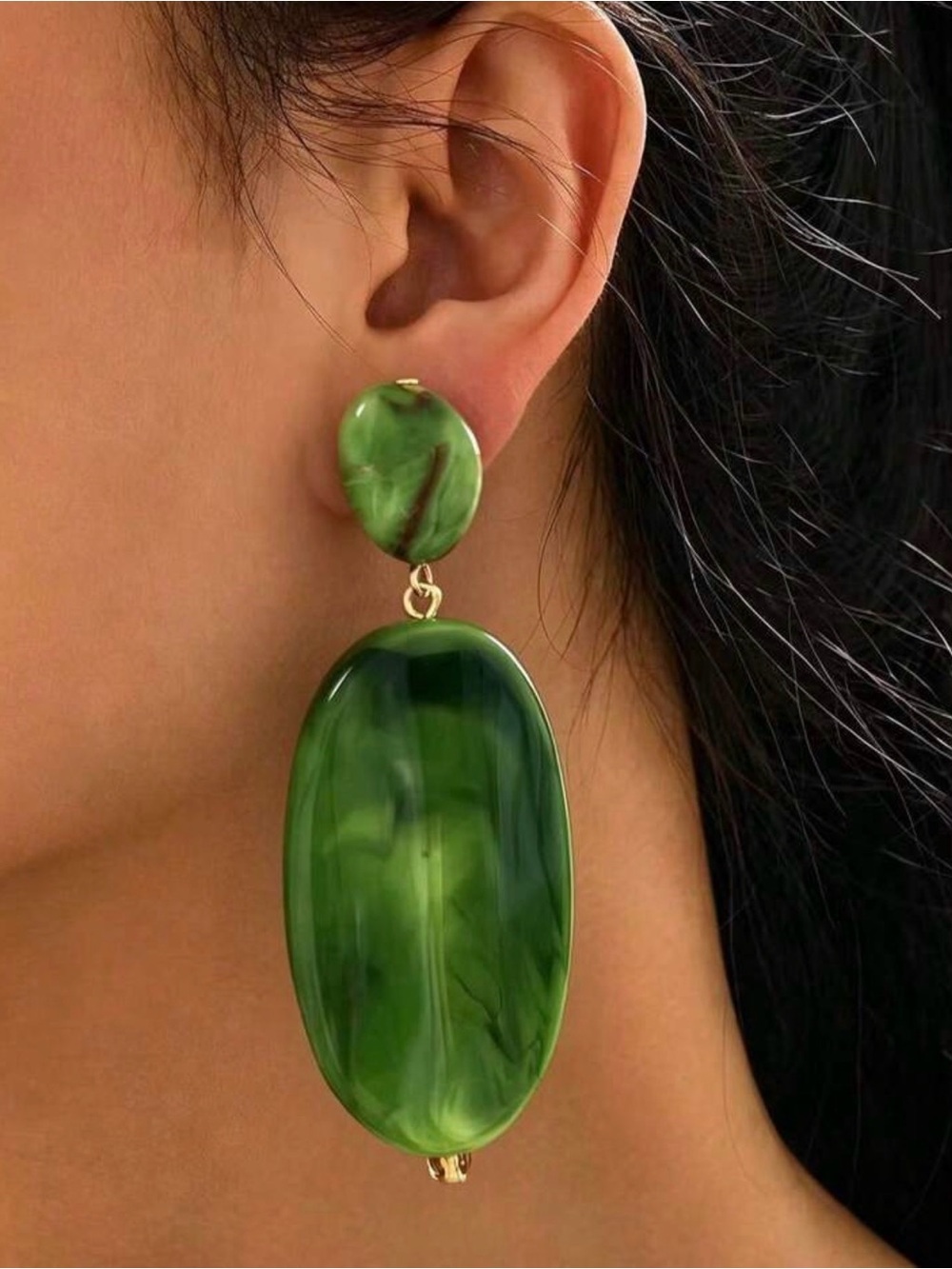 Green Marbled Drop Earrings - Women Jewelry